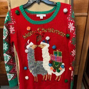 99 Jane Street Ugly Christmas LLamas sparkle pom poms